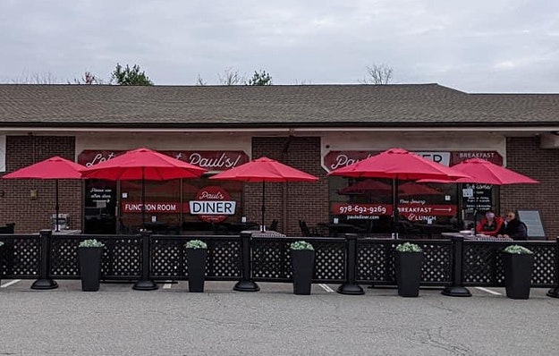 Paul's Diner outdoor patio front of diner photo Westford MA